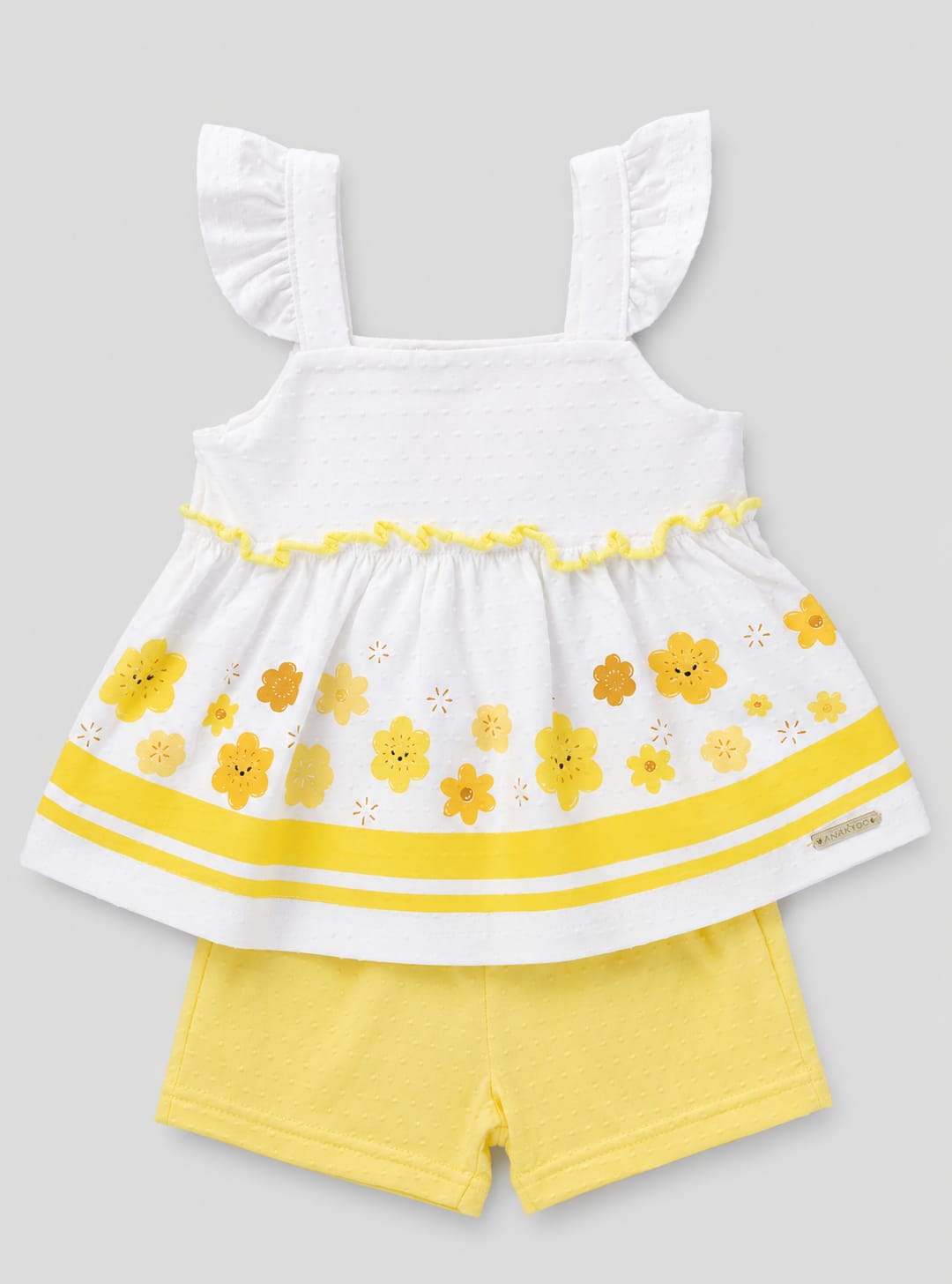 Conjunto Infantil Feminino Floral Amarelo em Malha Nikko