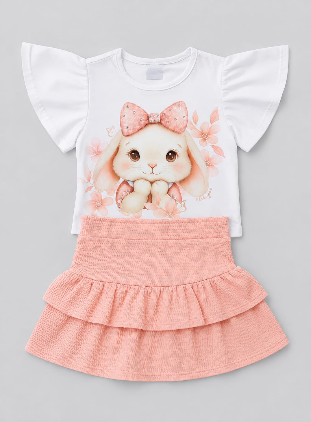 Conjunto Infantil Feminino Coelhinha com Saia Rosa