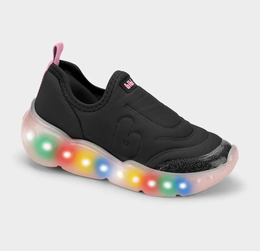 Tênis Infantil de Luz Bibi Roller Celebration 3.0 Preto com Rosa