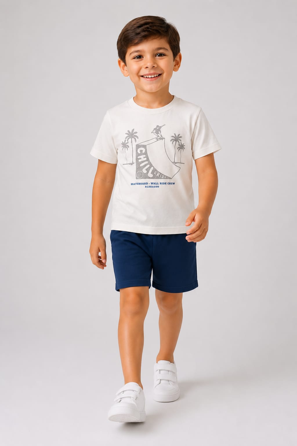 Conjunto Infantil Masculino Camiseta em Malha Penteada e Short em Moletom