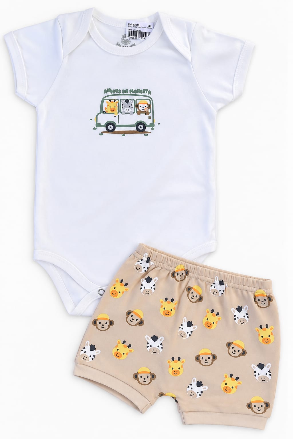 Conjunto Bebê Body e Short Amigos da Floresta
