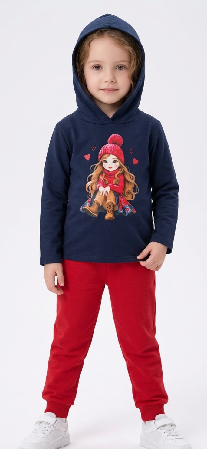 Conjunto de Moletom com Capuz Menina Infantil 100% Algodão – Conforto Quentinho e Estilo para o Dia a Dia