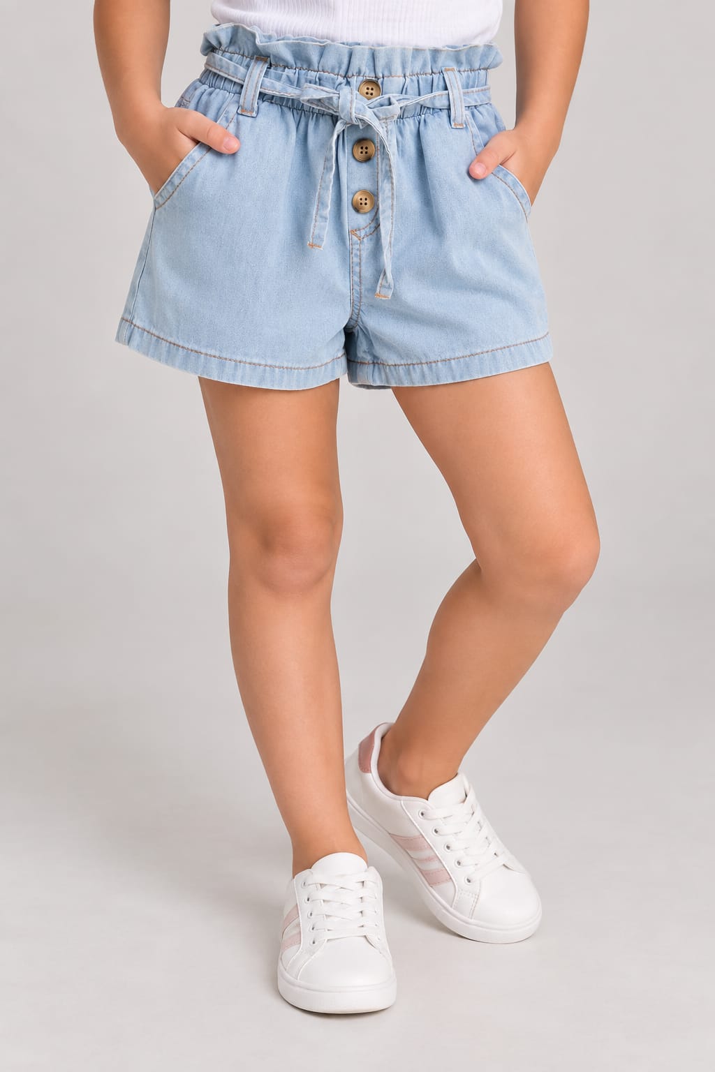Short Jeans Infantil Menina com Cintura Paperbag e Amarração
