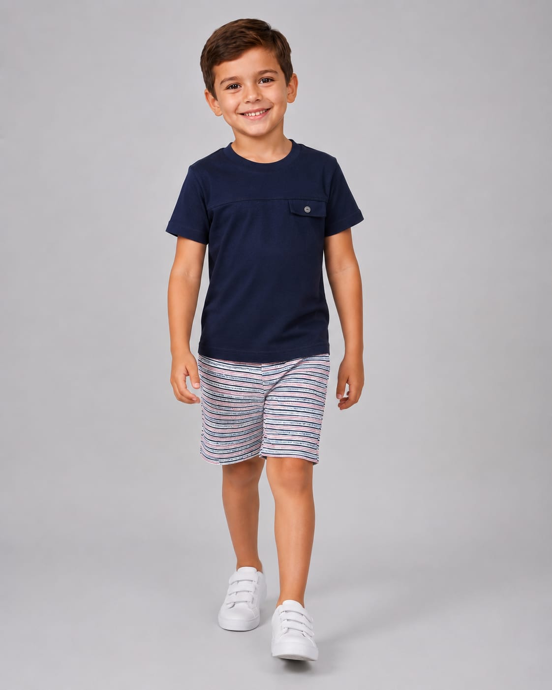 Conjunto Infantil Masculino Camiseta em Meia Malha Penteada e Short em Malha Piquet Confort