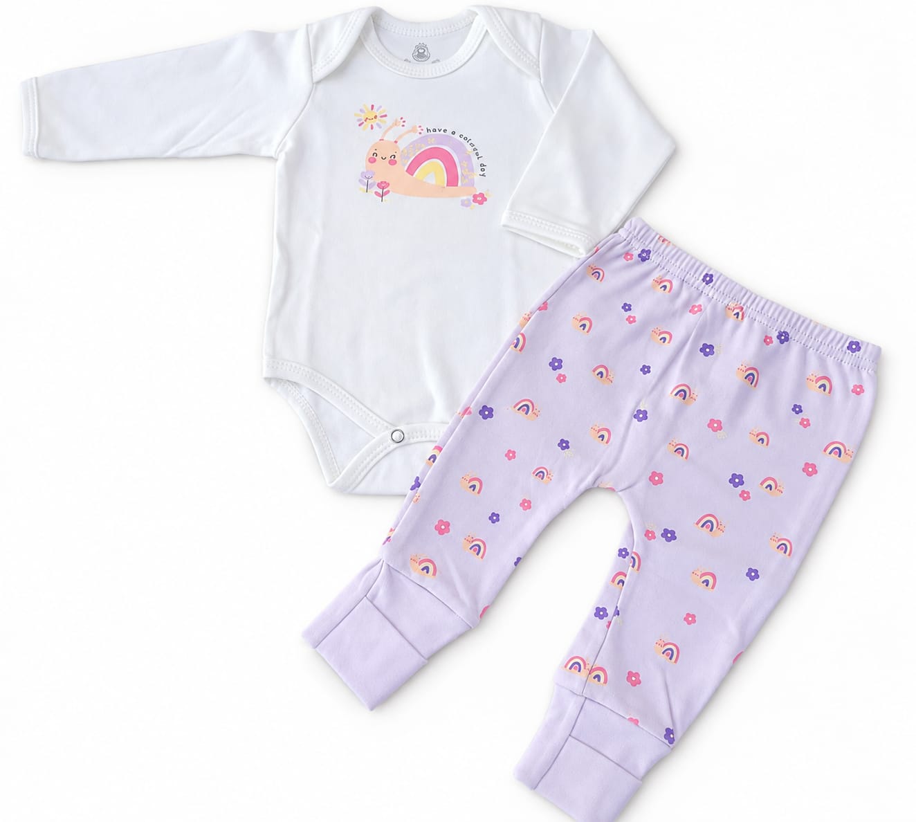CONJUNTO BEBÊ BODY MANGA LONGA + CALÇA ESTAMPA CARACOL