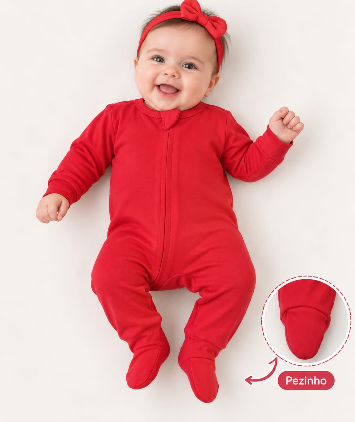MACACÃO BEBÊ VERMELHO COM ZÍPER 100% ALGODÃO MALHA PREMIUM