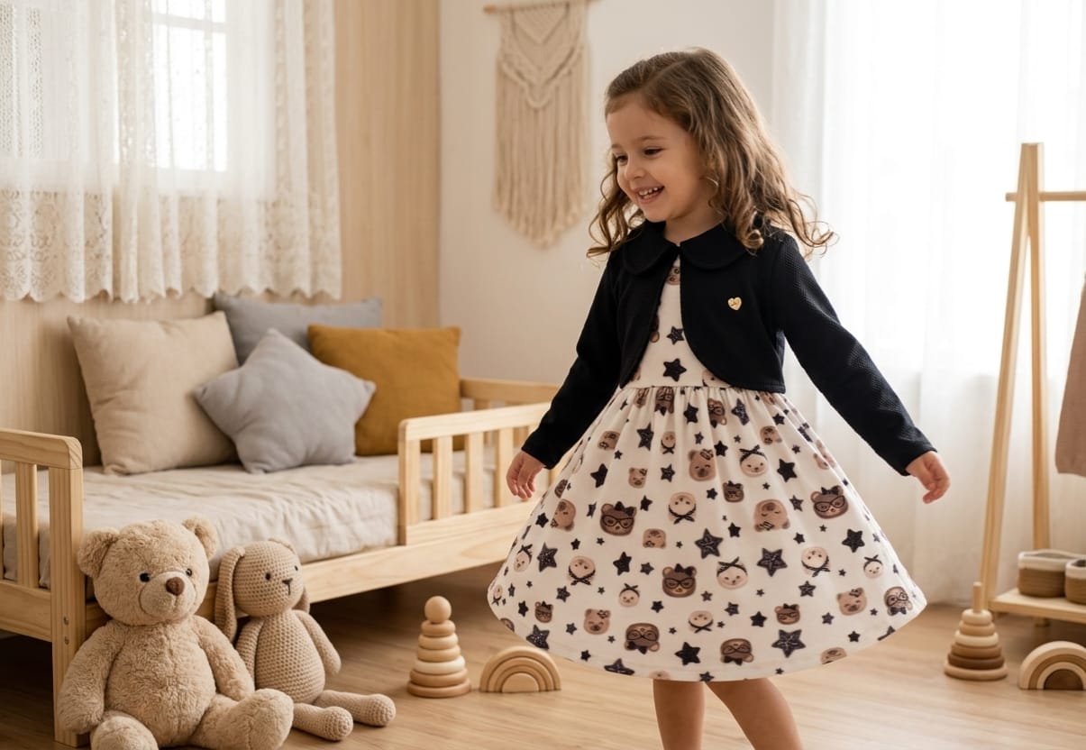 Vestido Infantil Peluciado com Bolero Soft Tech