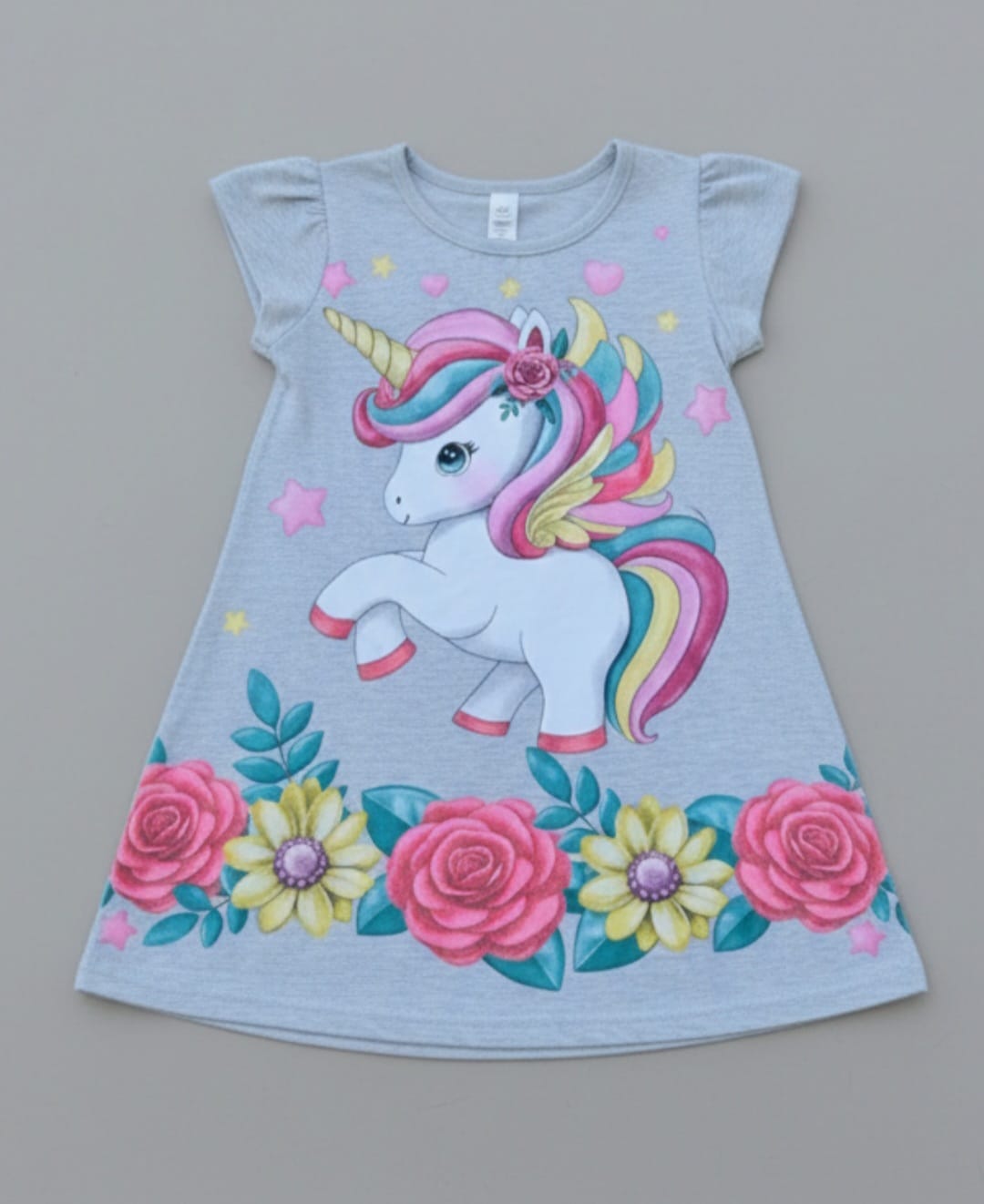 Vestido Unicórnio Infantil em Algodão com Brilho – Conforto, Magia e Estilo para o Dia a Dia