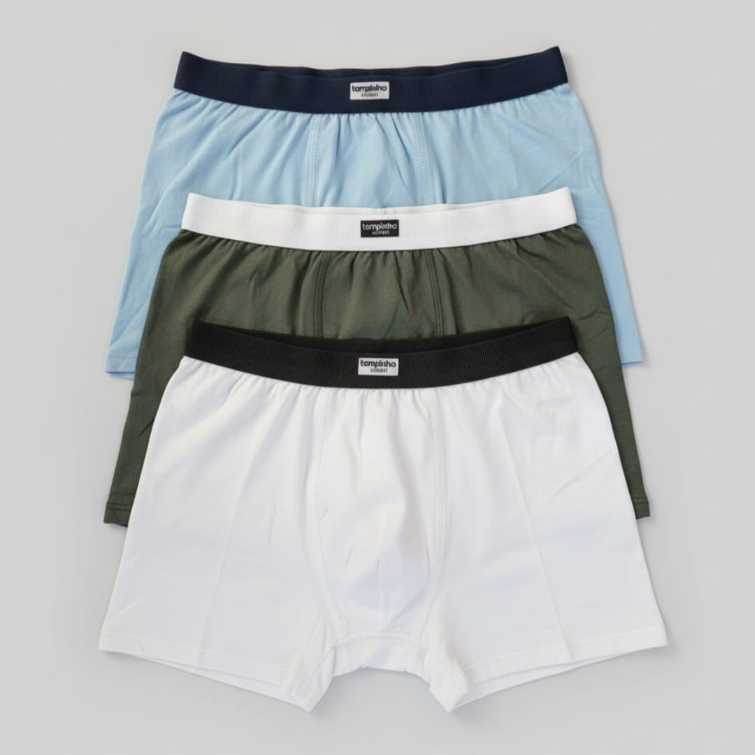 Cueca Boxer Infantil 100% Algodão – Kit com 3 | Conforto, Qualidade e Liberdade para o Dia a Dia