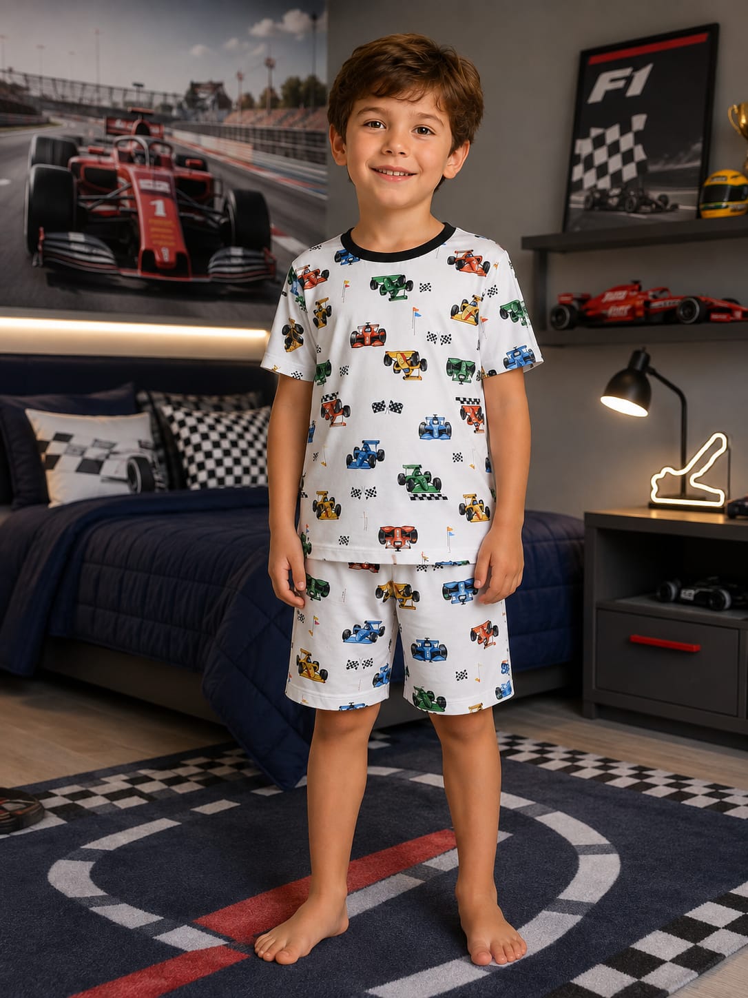 Pijama Infantil Masculino Estampado Fórmula Kids em Malha Modelli