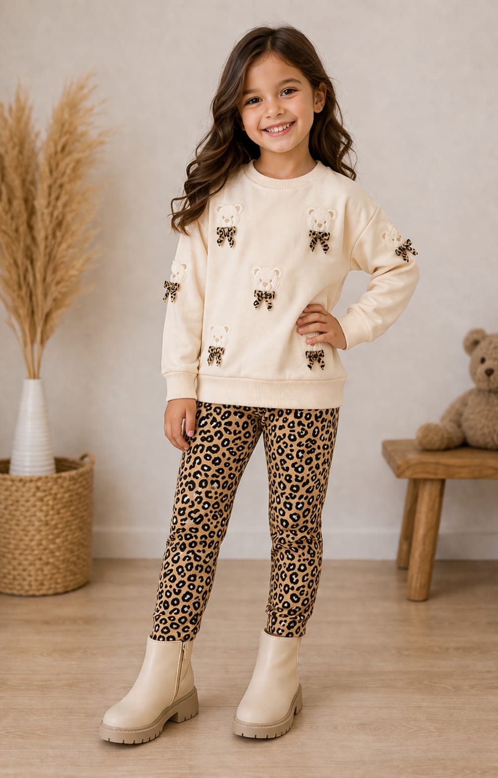 Conjunto Infantil Moletom com Legging Peluciada Ursinho