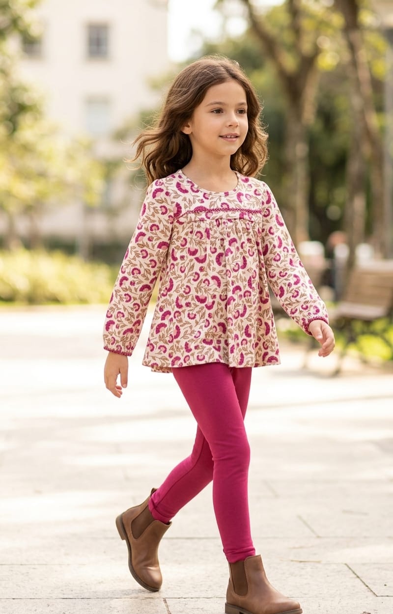 Conjunto Infantil Floral com Legging Rosa – Conforto e Estilo para o Dia a Dia