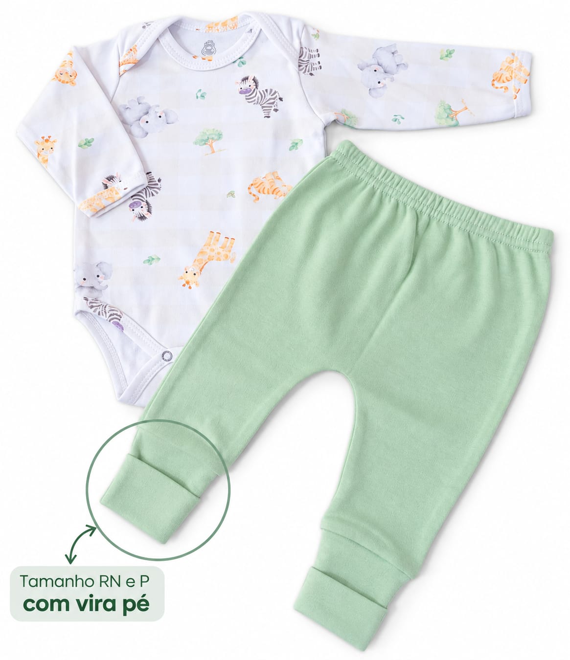 CONJUNTO BEBÊ BODY MANGA LONGA + CALÇA ESTAMPA SAFARI