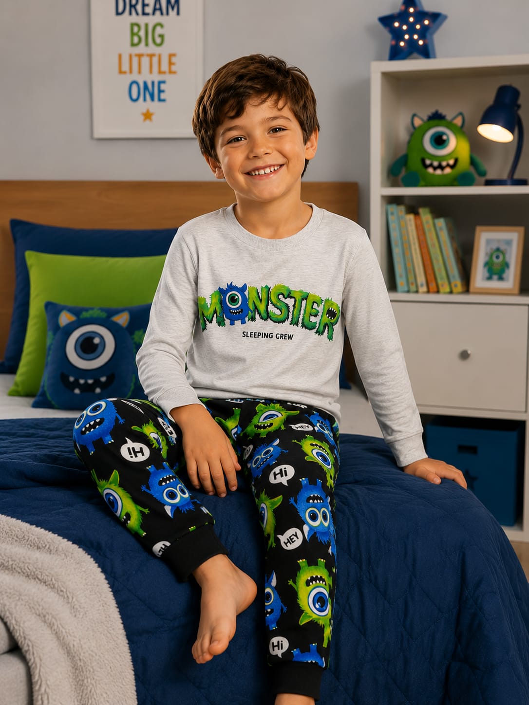 Pijama Infantil Moletom Monster Glow 100% Algodão