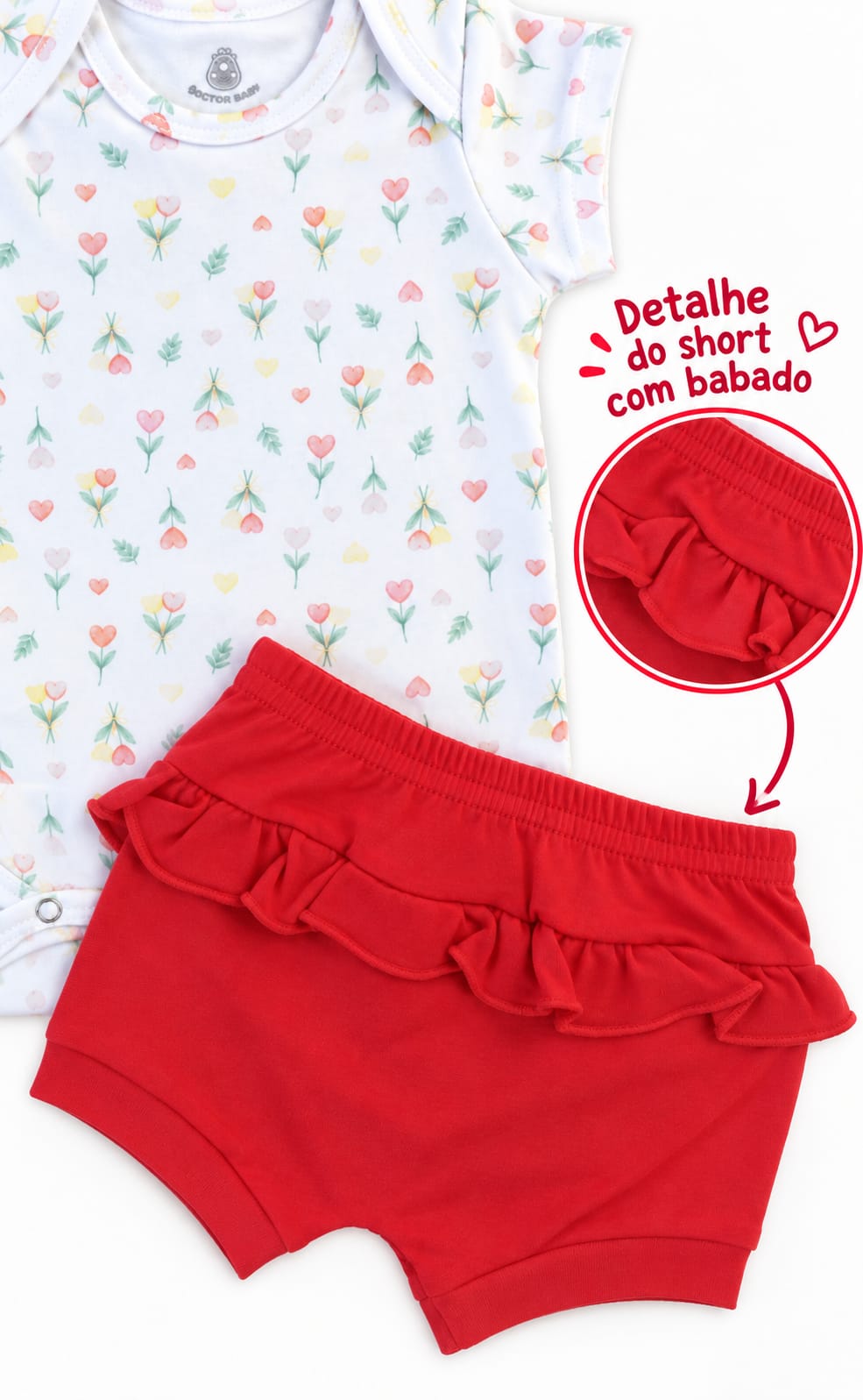Conjunto Bebê Body e Short Flor de Coração