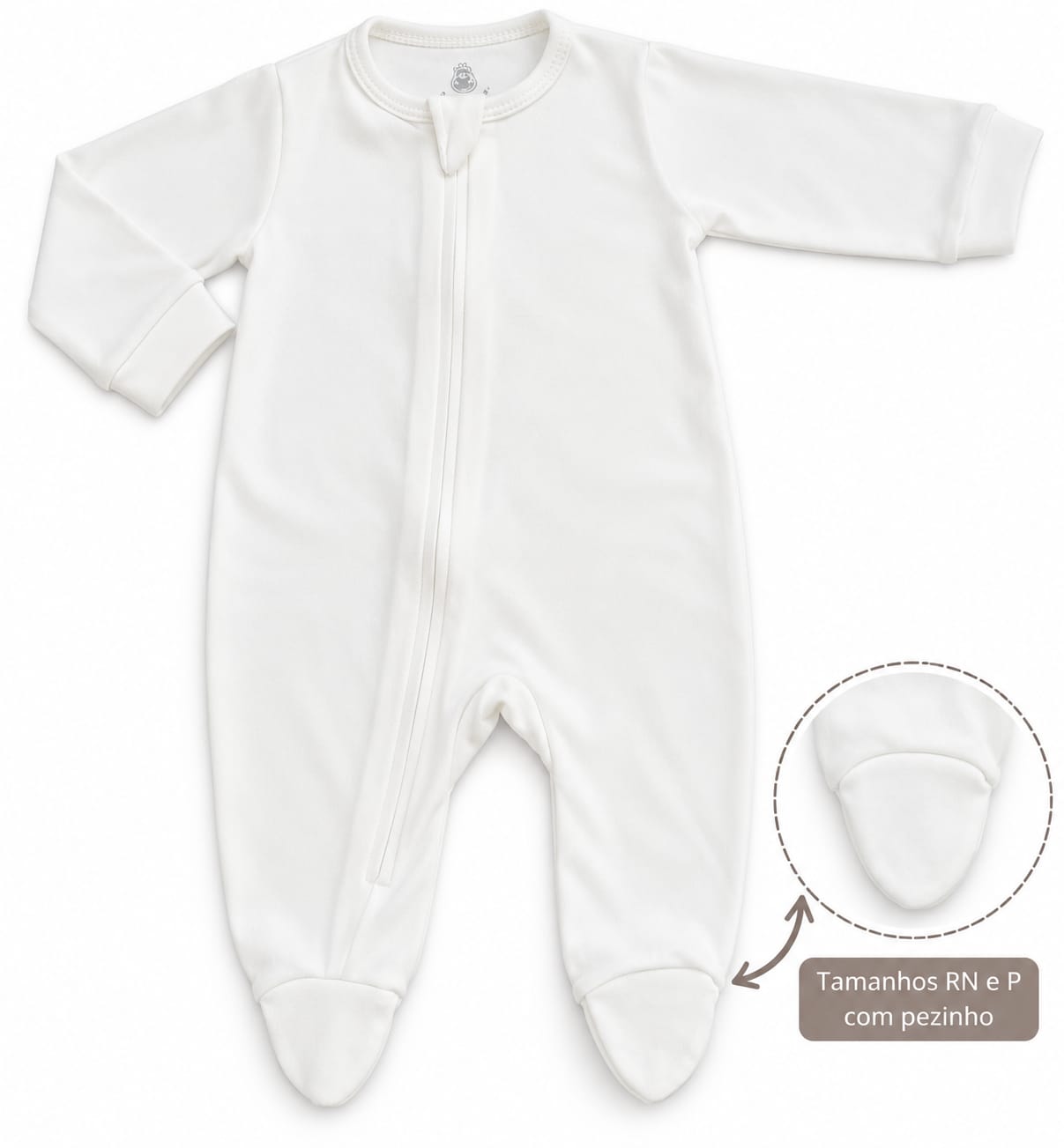 MACACÃO BEBÊ BRANCO LISO COM ZÍPER 100% ALGODÃO MALHA PREMIUM