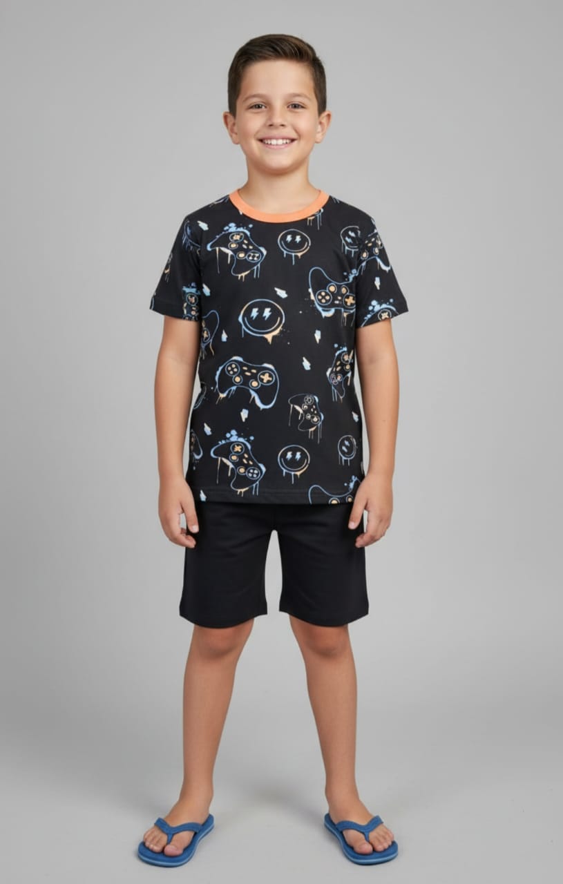 Pijama Infantil Vídeo Game 100% Algodão – Conforto e Diversão Para Noites Tranquilas