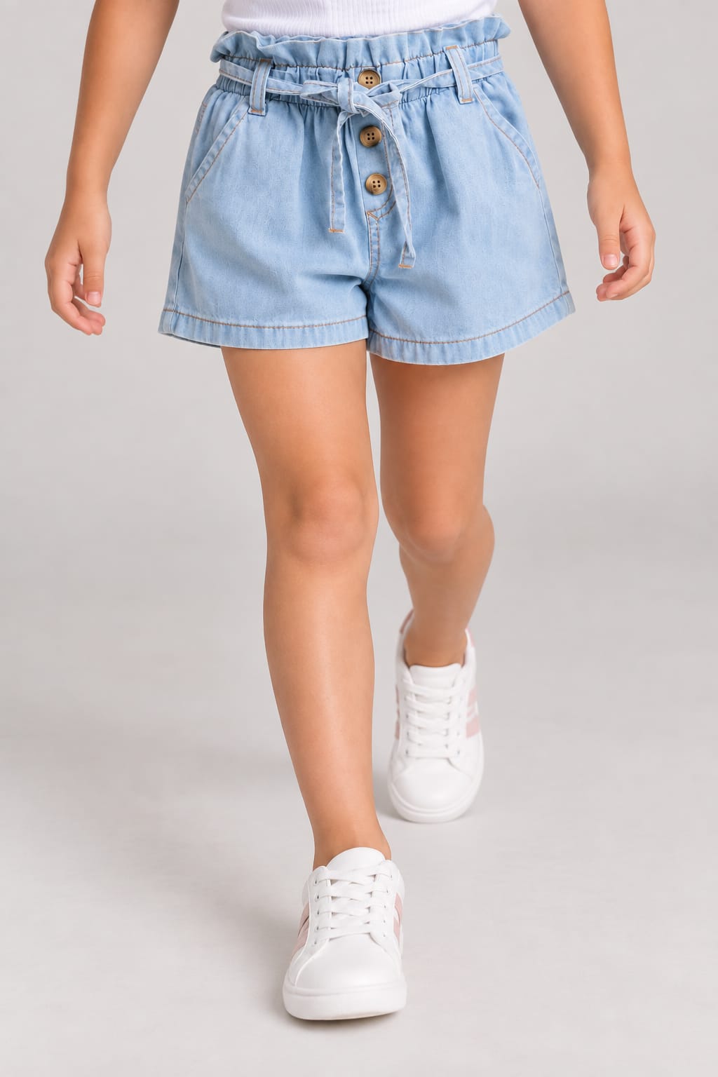 Short Jeans Infantil Menina com Cintura Paperbag e Amarração