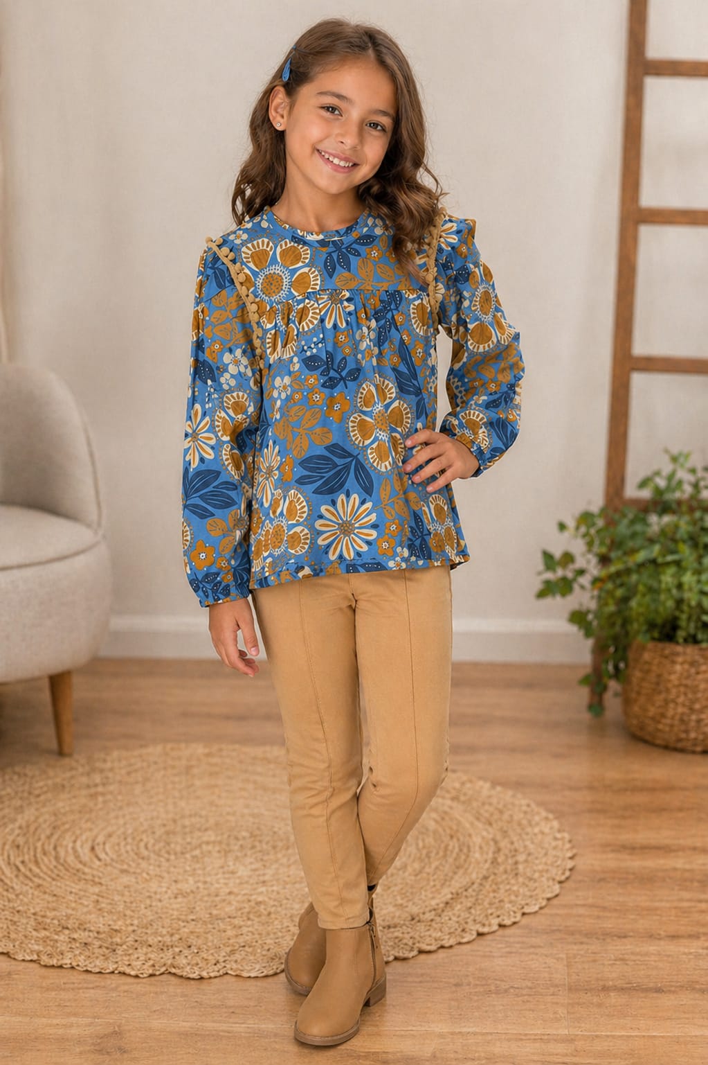 Conjunto Infantil Blusa Floral + Legging Básica
