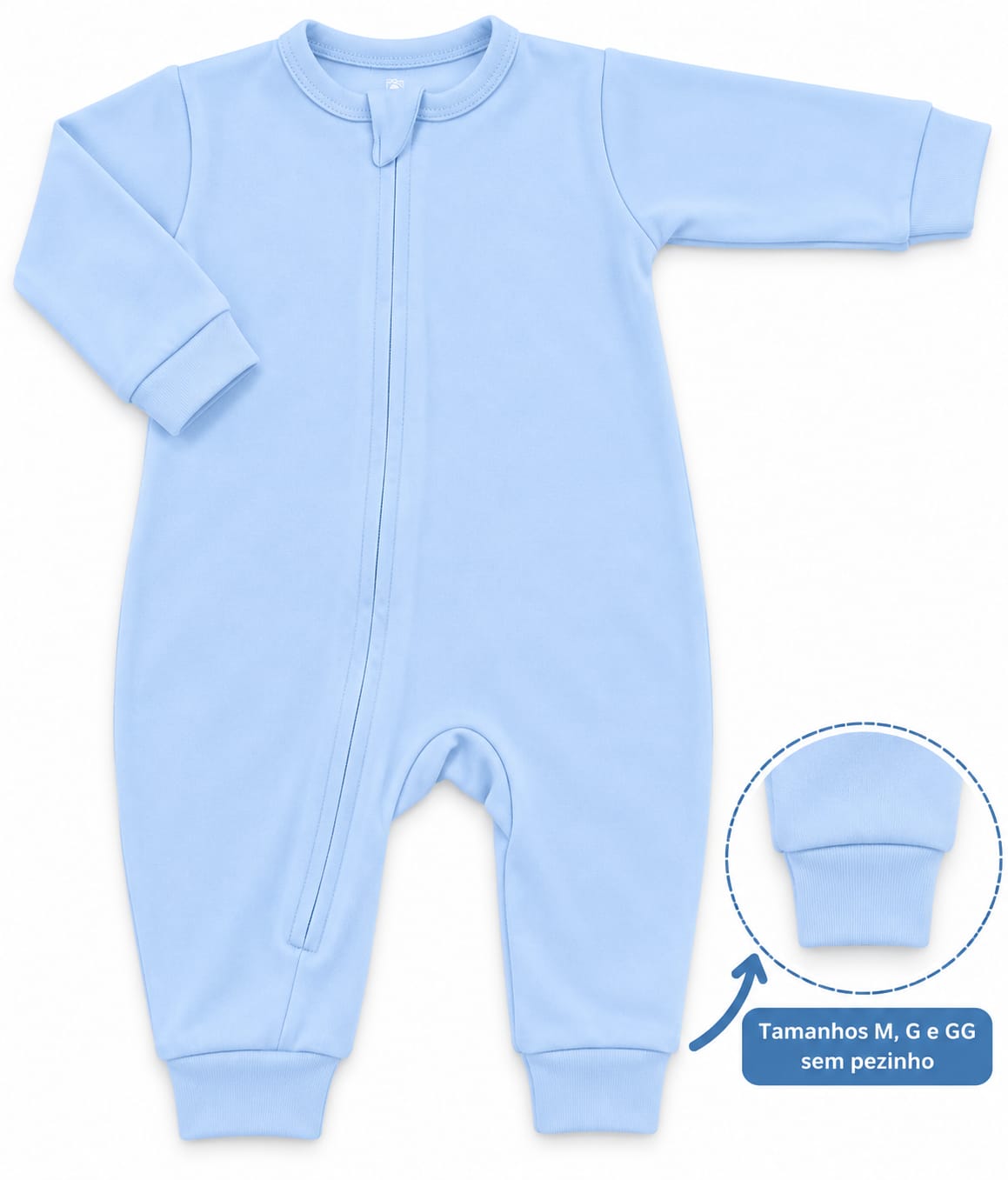 MACACÃO BEBÊ AZUL COM ZÍPER 100% ALGODÃO MALHA PREMIUM