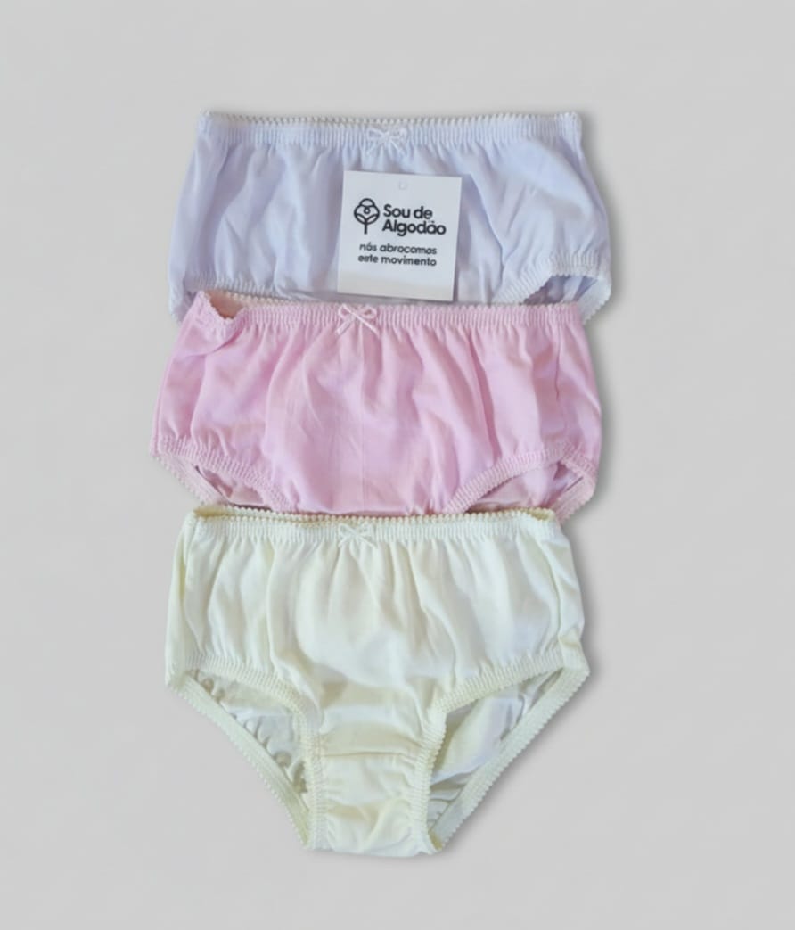 Calcinha Infantil 100% Algodão Lisa – Kit com 3- Conforto, Suavidade e Liberdade para o Dia a Dia