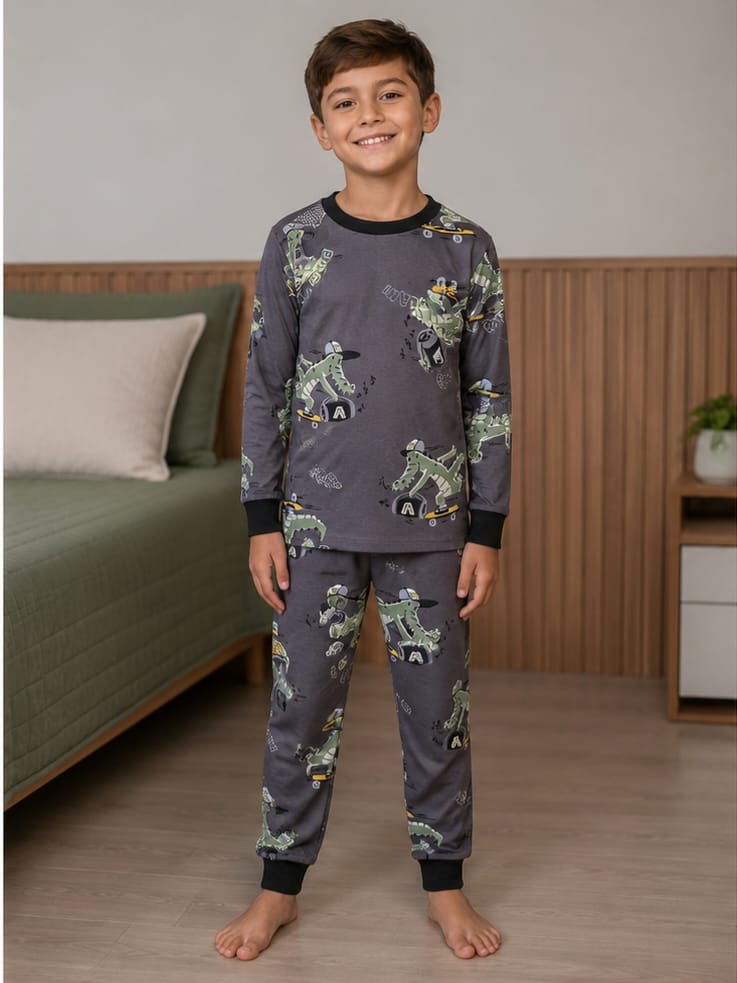 Pijama Infantil Masculino Dinossauro Radical Glow 100% Algodão