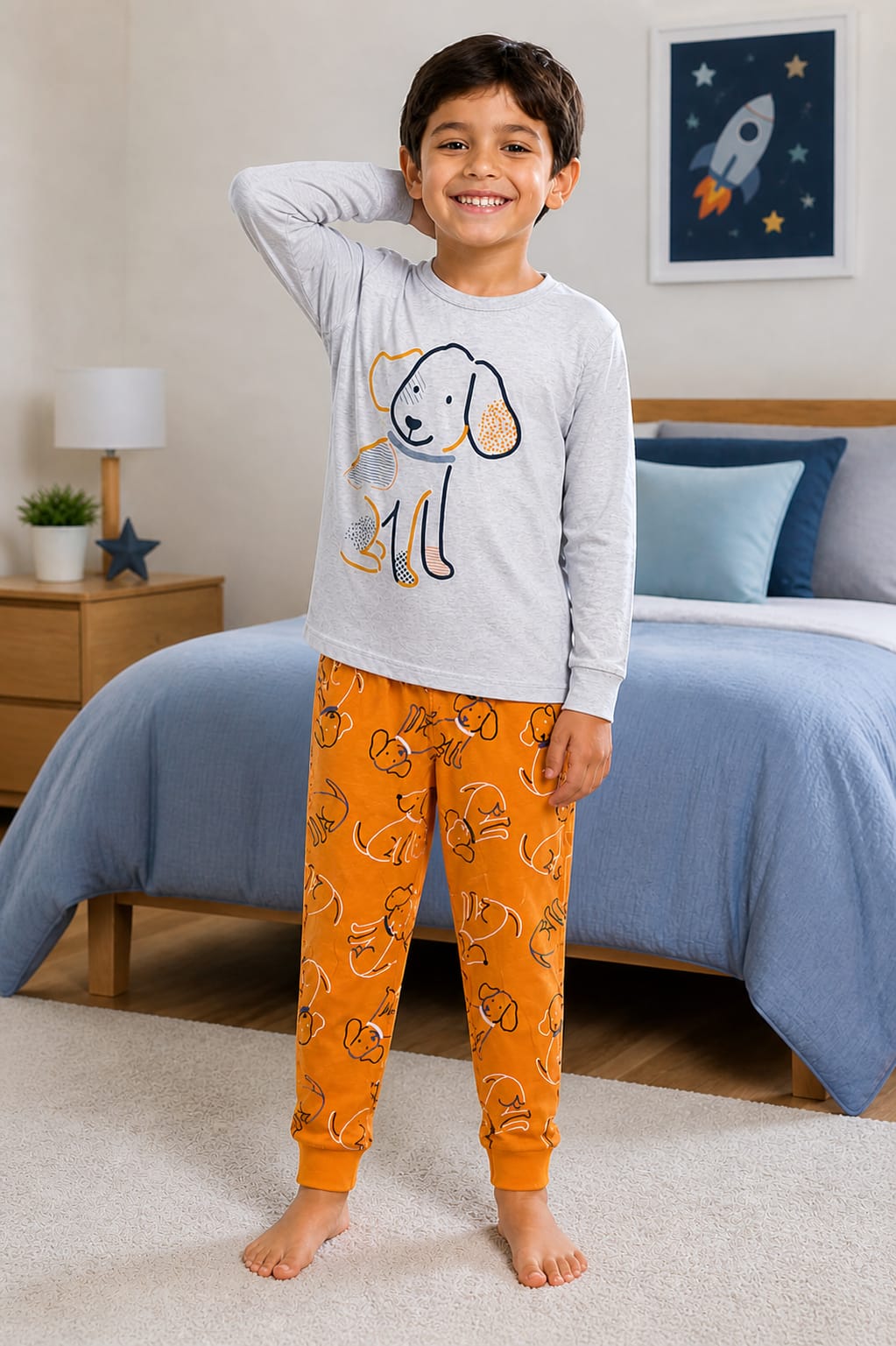 Pijama Infantil Cachorrinho Brilha no Escuro 100% Algodão