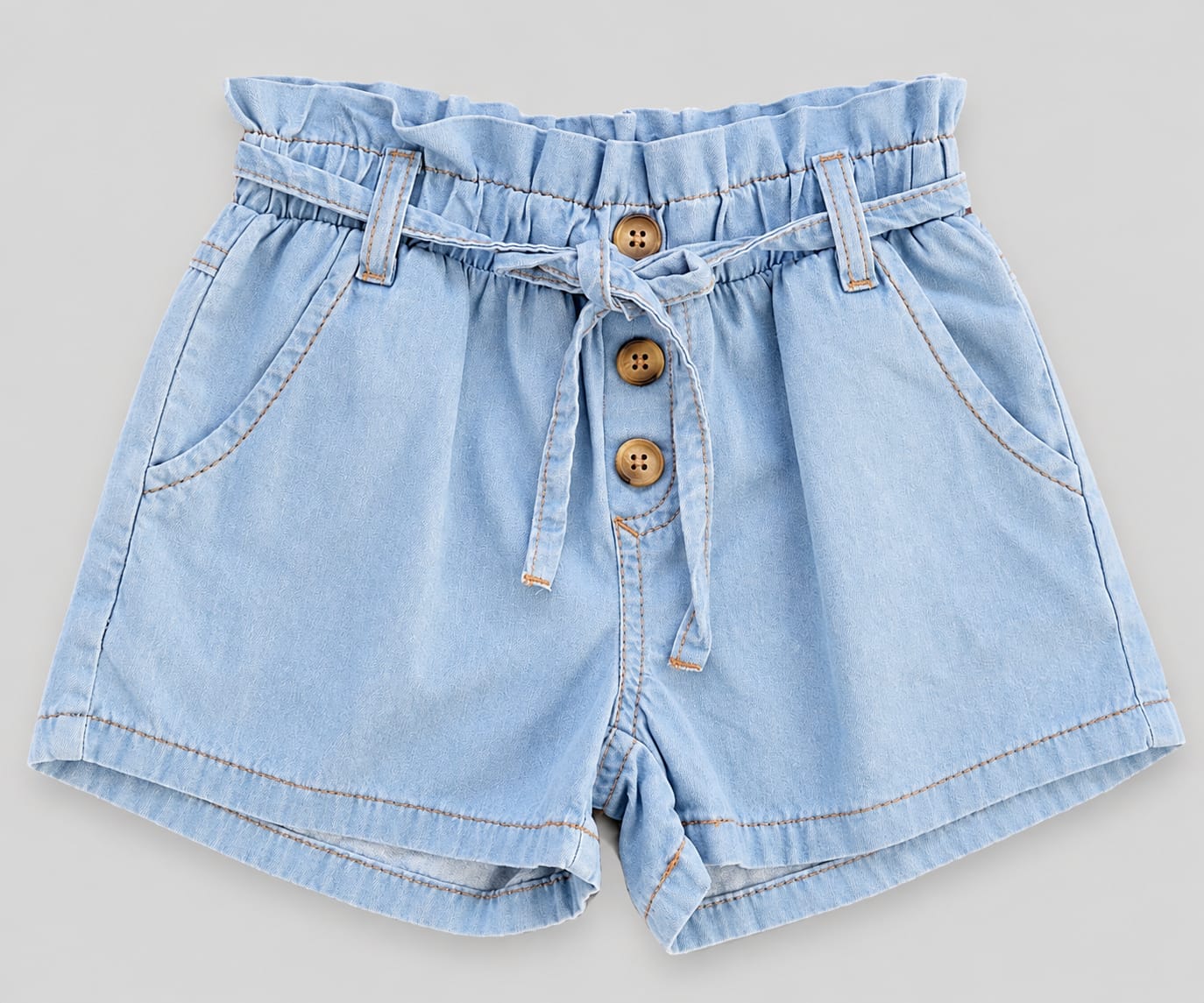 Short Jeans Infantil Menina com Cintura Paperbag e Amarração