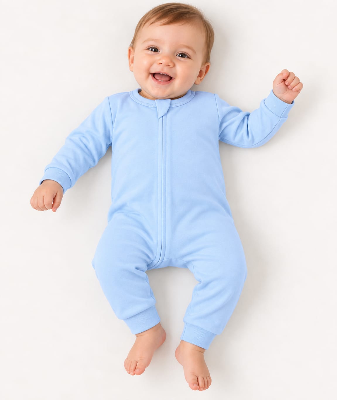 MACACÃO BEBÊ AZUL COM ZÍPER 100% ALGODÃO MALHA PREMIUM