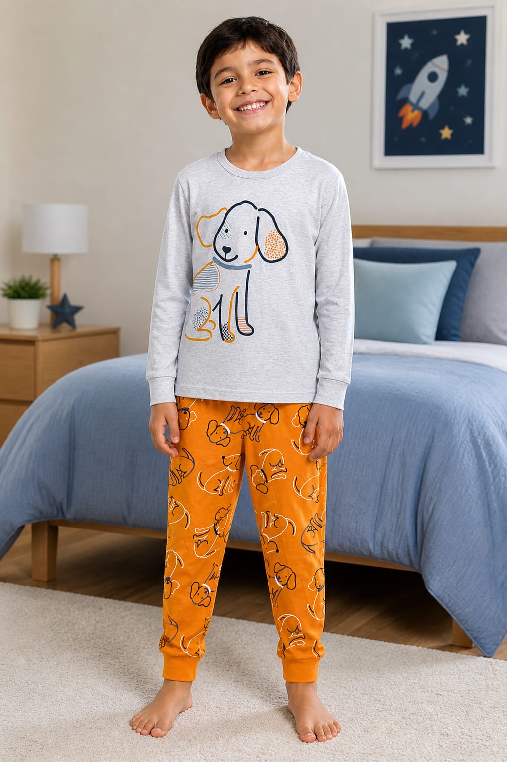 Pijama Infantil Cachorrinho Brilha no Escuro 100% Algodão
