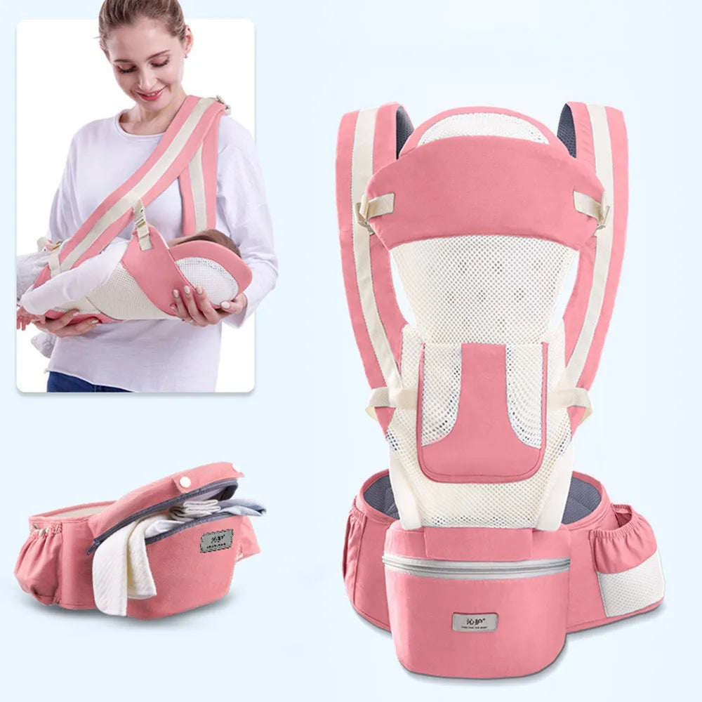 Canguru Ergonômico para Bebê com Assento Hipseat – Mochila Porta-Bebê Frente e Costas para Recém-Nascidos