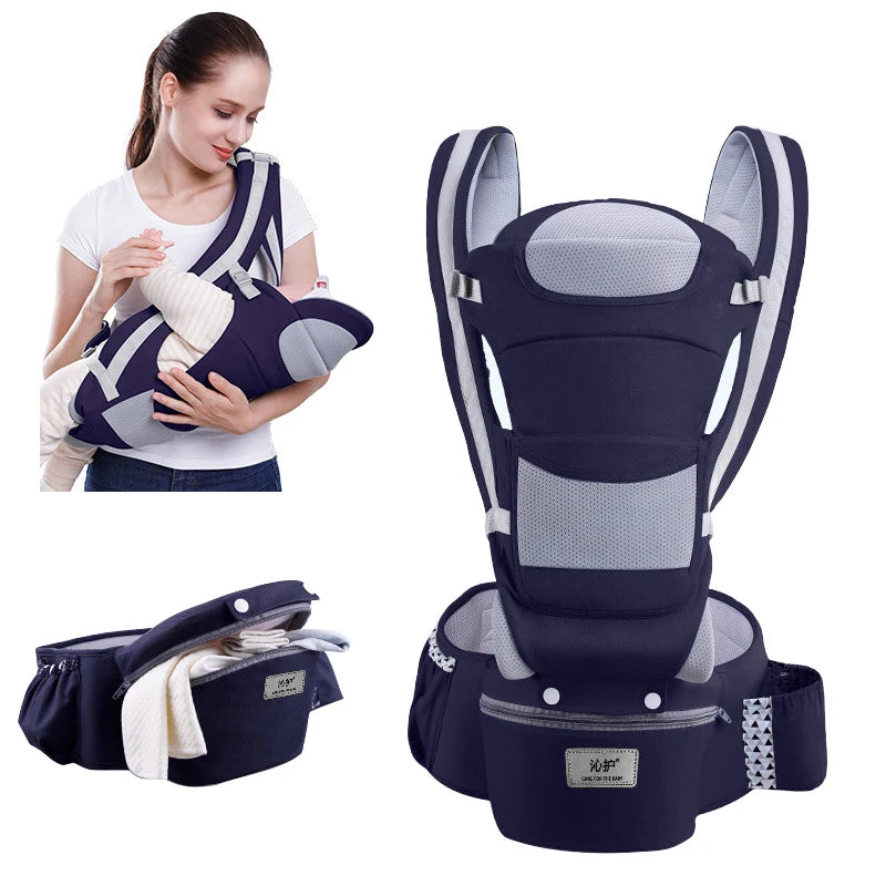Canguru Ergonômico para Bebê com Assento Hipseat – Mochila Porta-Bebê Frente e Costas para Recém-Nascidos