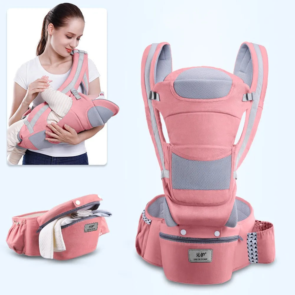 Canguru Ergonômico para Bebê com Assento Hipseat – Mochila Porta-Bebê Frente e Costas para Recém-Nascidos