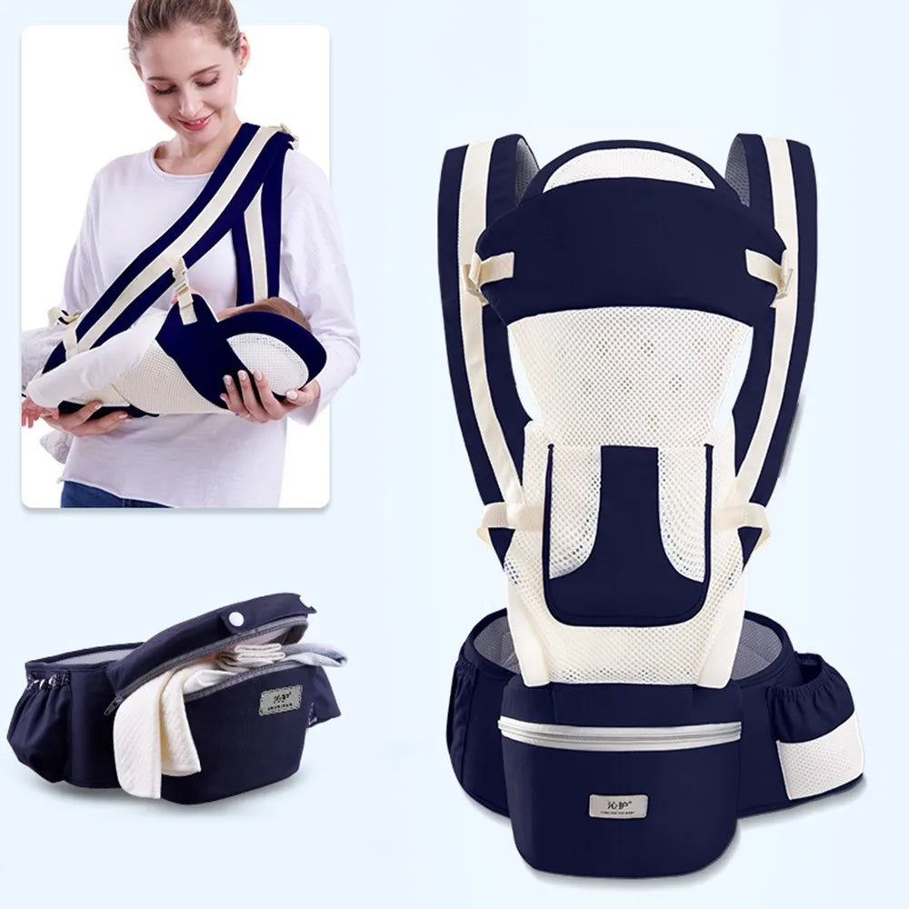Canguru Ergonômico para Bebê com Assento Hipseat – Mochila Porta-Bebê Frente e Costas para Recém-Nascidos