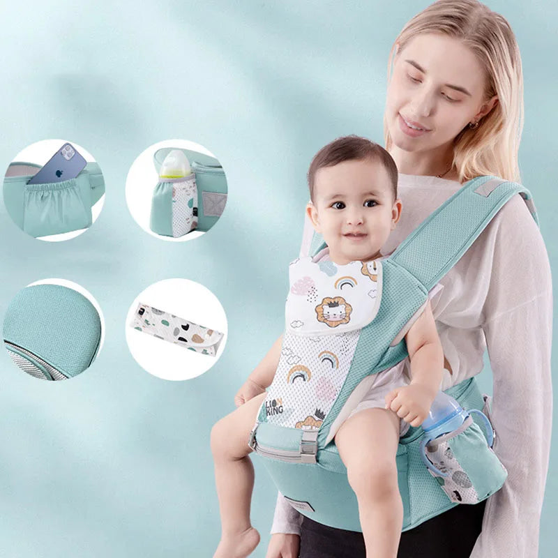 Canguru Ergonômico para Bebê com Assento Hipseat – Mochila Porta-Bebê Frente e Costas para Recém-Nascidos