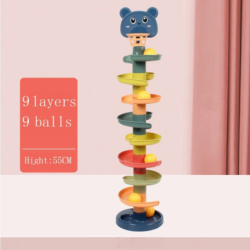 Brinquedo Montessori Torre Arco-Íris Rotativa – Empilhar e Encaixar, Jogo Educativo para Bebês e Crianças, Desenvolvimento Motor e Sensorial