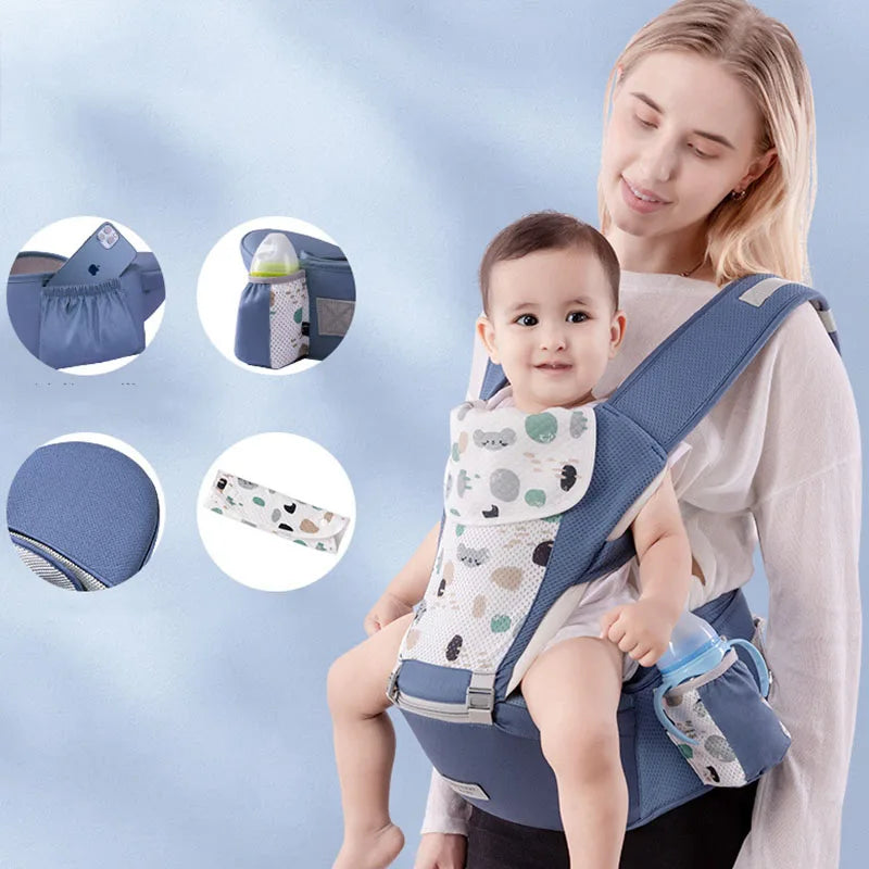 Canguru Ergonômico para Bebê com Assento Hipseat – Mochila Porta-Bebê Frente e Costas para Recém-Nascidos