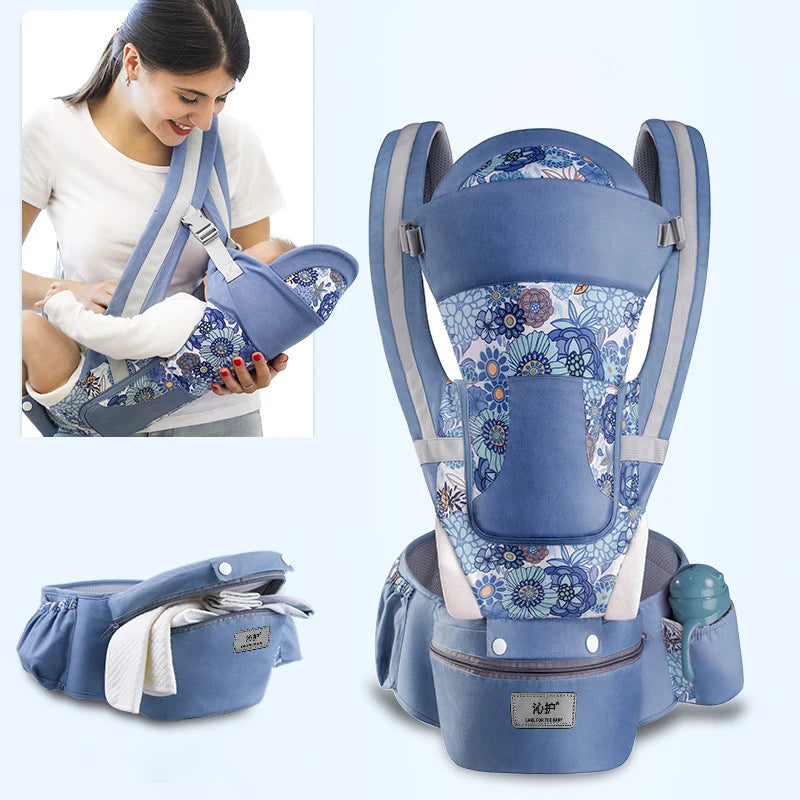 Canguru Ergonômico para Bebê com Assento Hipseat – Mochila Porta-Bebê Frente e Costas para Recém-Nascidos