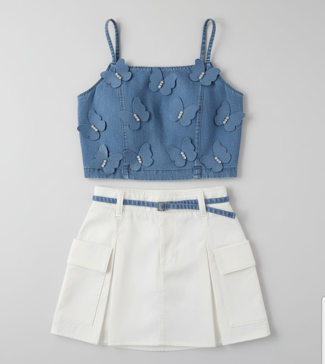 Conjunto Infantil Gabriela Aquarela Borboleta – Blusa e Saia Cargo Feminina Moderna, Delicada e Confortável