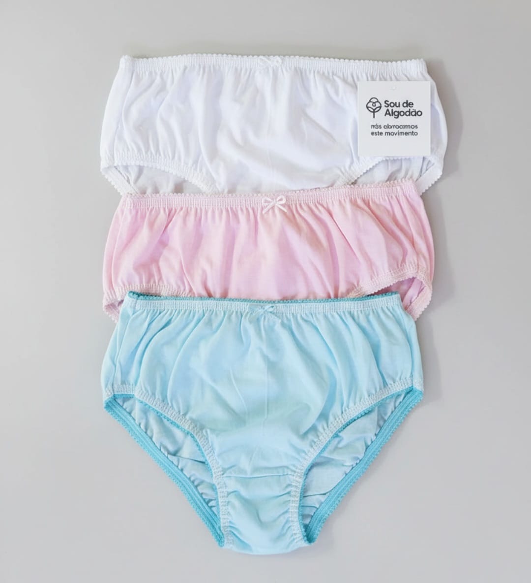 Calcinha Infantil 100% Algodão Lisa – Kit com 3- Conforto, Suavidade e Liberdade para o Dia a Dia