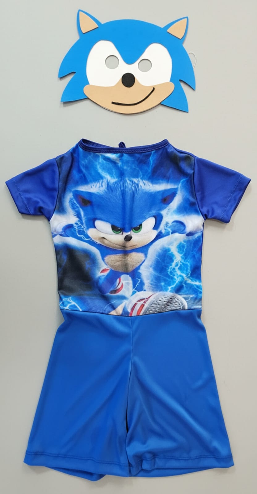 Fantasia Sonic Azul Infantil com Máscara