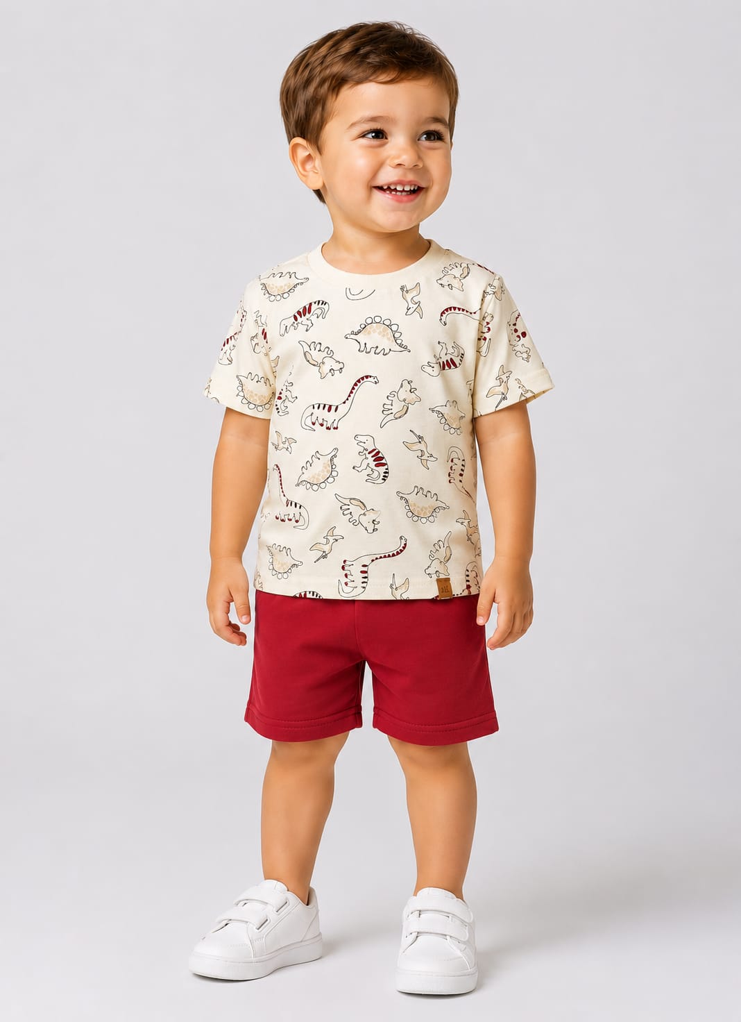 Conjunto Infantil Masculino Dinossauros com Blusa em Malha Penteada e Short em Moletom