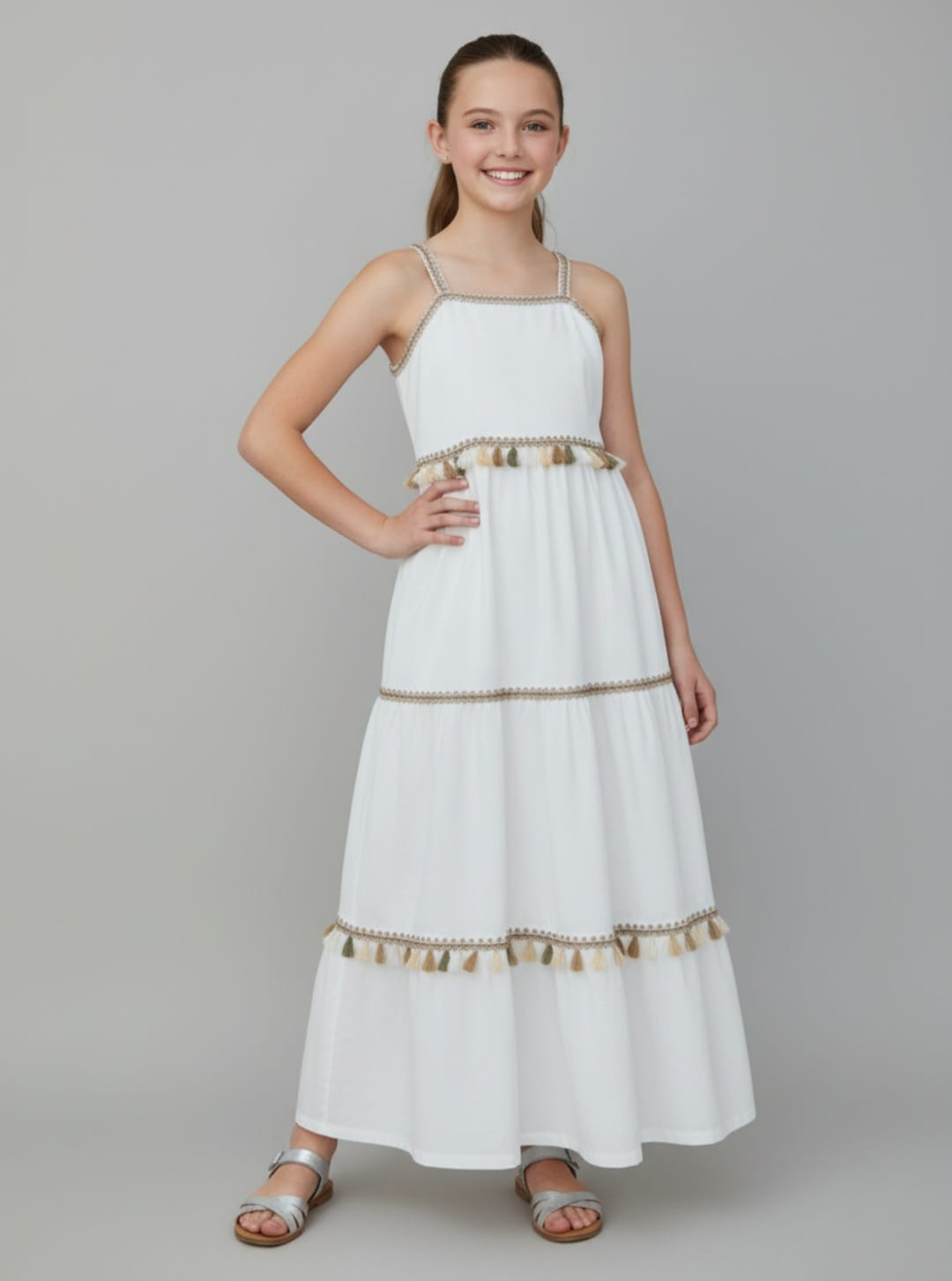 Vestido Longo Étnico Infantil Forrado – Leve, Elegante e Confortável para Momentos Especiais