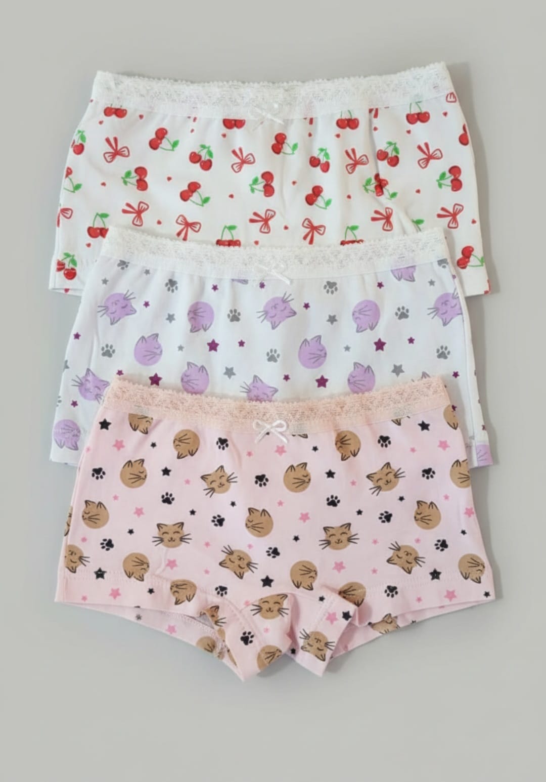 Calcinha Boxer Infantil 100% Algodão – Kit com 3 -Conforto, Maciez e Estampas Lindas
