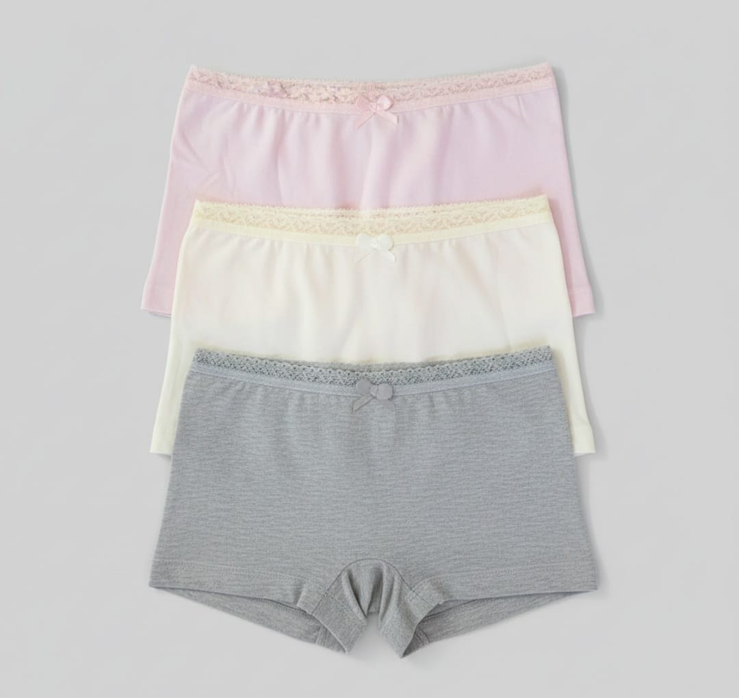 Calcinha Infantil Boxer 100% Algodão – Kit com 3 Peças Confortáveis e Respiráveis