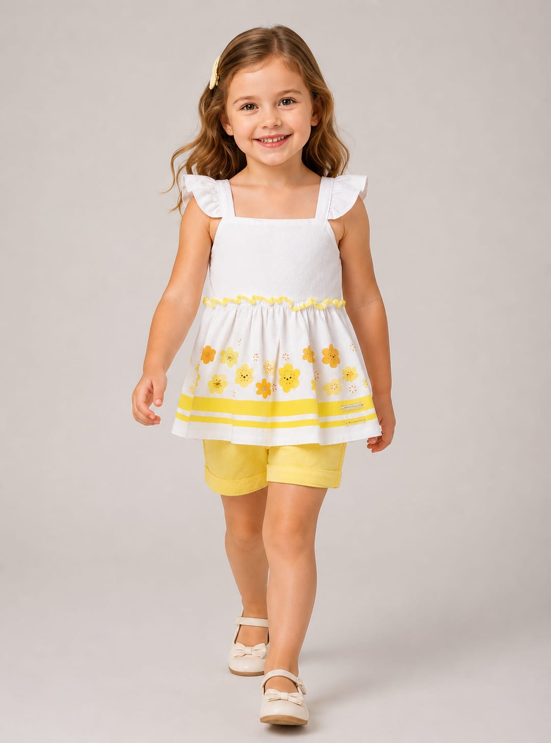 Conjunto Infantil Feminino Floral Amarelo em Malha Nikko