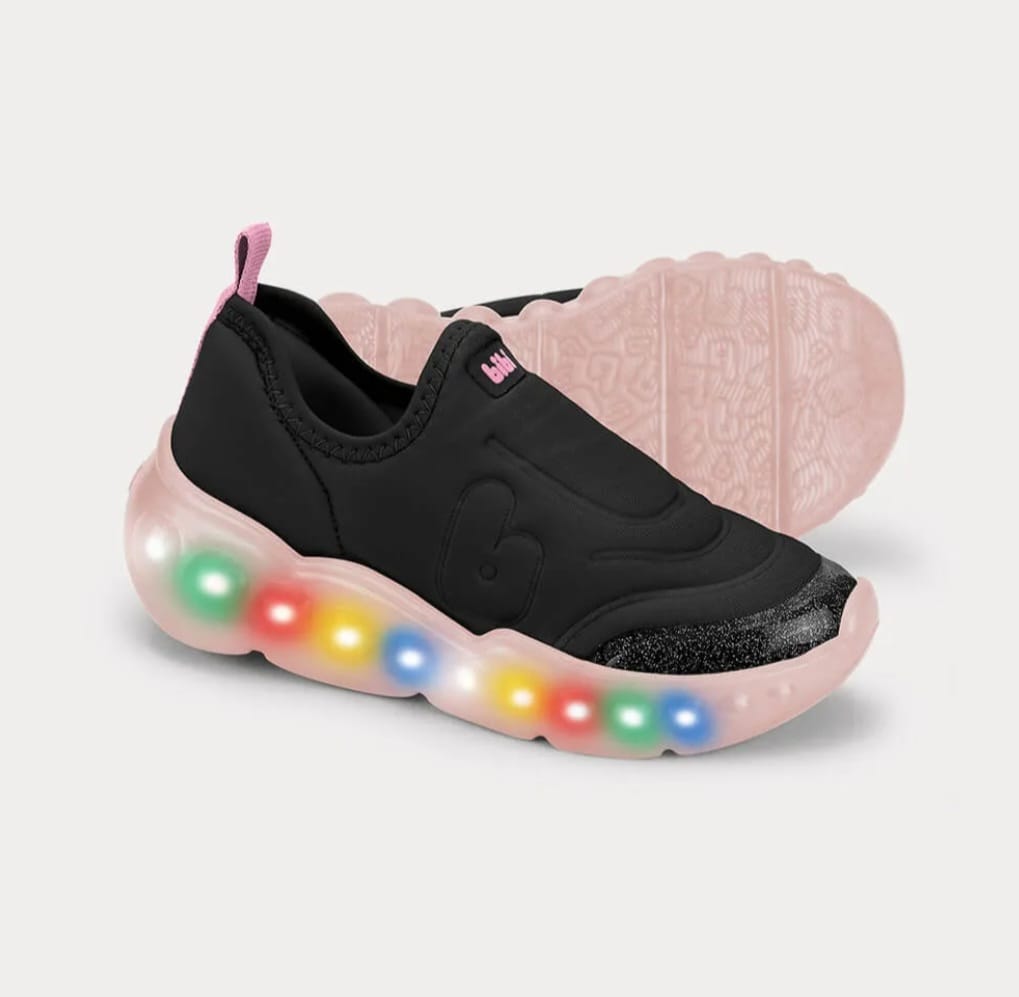 Tênis Infantil de Luz Bibi Roller Celebration 3.0 Preto com Rosa