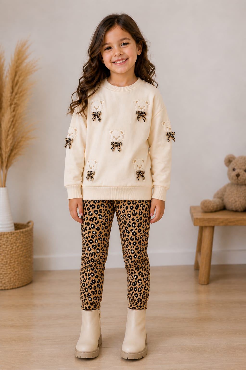 Conjunto Infantil Moletom com Legging Peluciada Ursinho