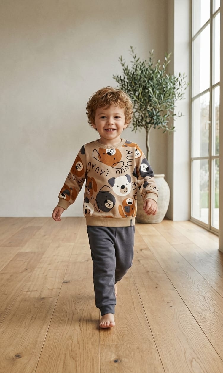 CONJUNTO MOLETOM FELPADO 03 DOG FUN BEGE - MASCULINO