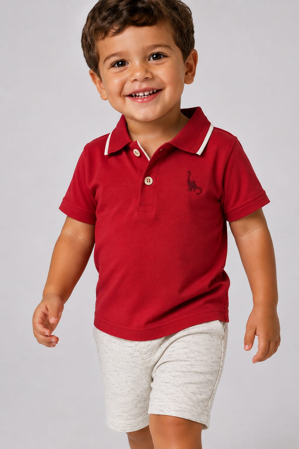 Conjunto Infantil Masculino Polo Vermelha com Short de Moletom